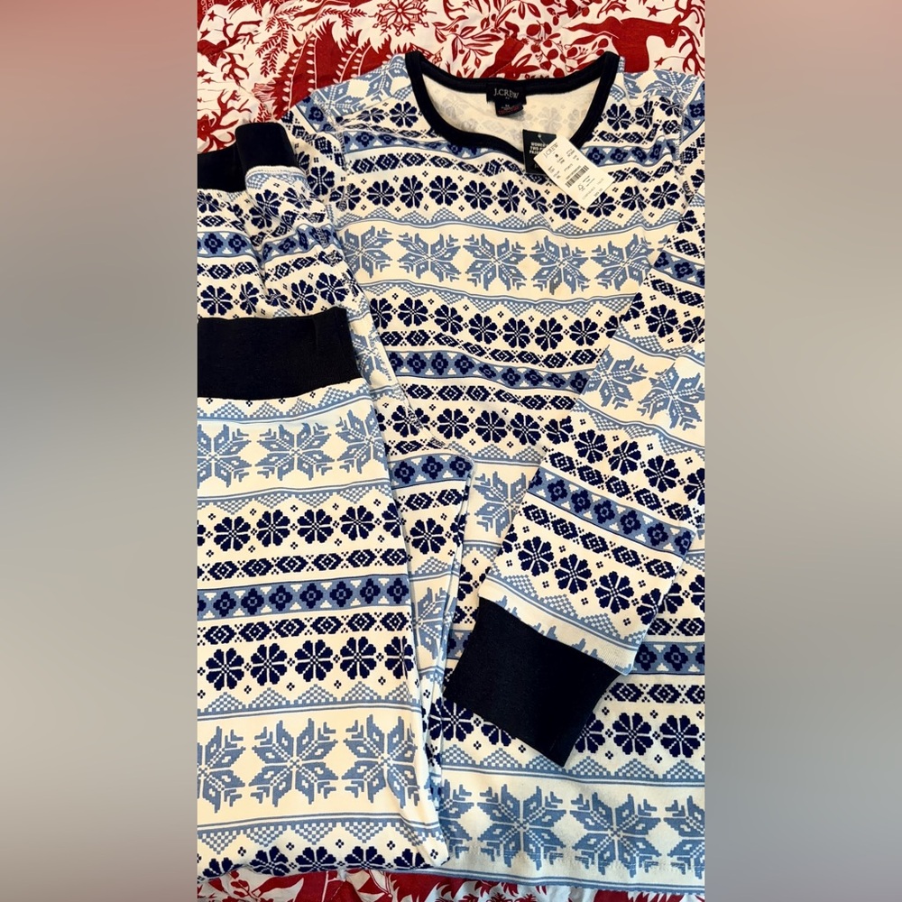J. Crew Snowflake Pattern Pajama Set - Blue and White